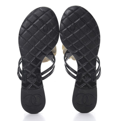 Chanel Jelly Camellia Thong Sandals 35 Black Ivory 5 of 9