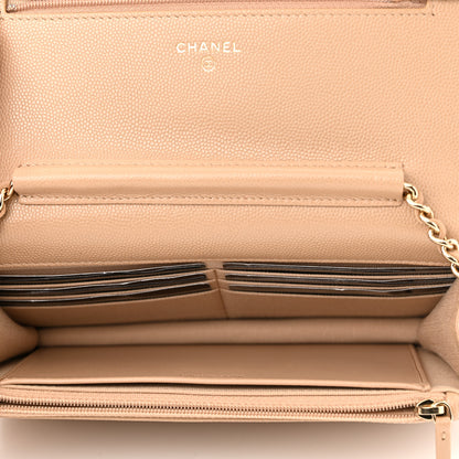 Chanel Caviar Quilted Crystal CC Wallet On Chain WOC Beige 5 of 12