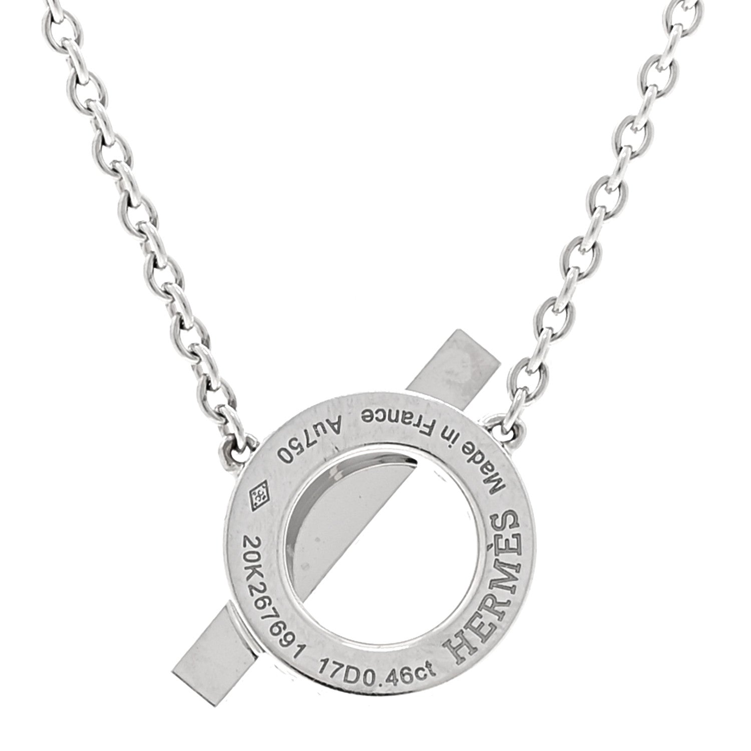 Hermes 18K White Gold Diamond Finesse Pendant Necklace 4 of 6
