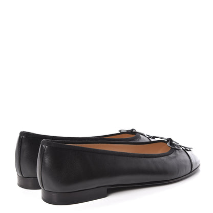 Chanel Lambskin Patent Cap Toe Ballerina Flats 38 Black 4 of 9