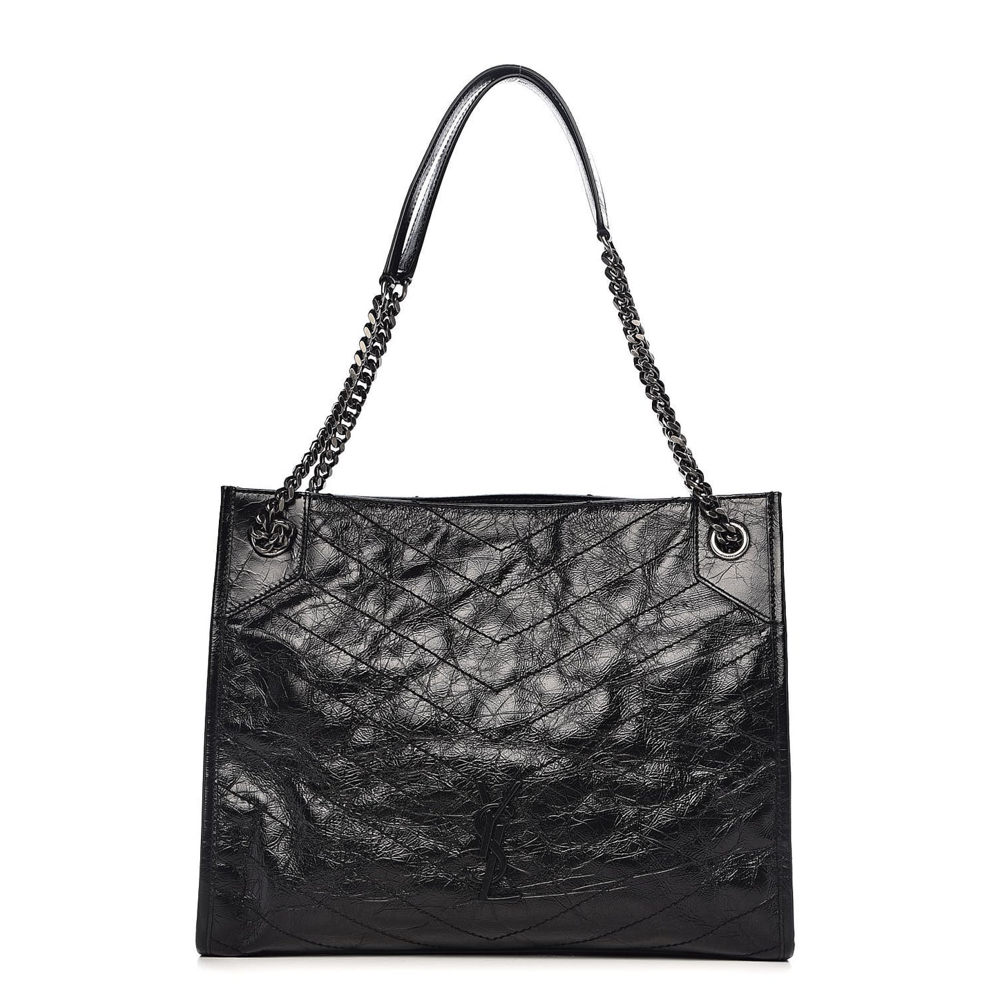 Crinkled Calfskin Matelasse Monogram Medium Niki Shopper Tote Black