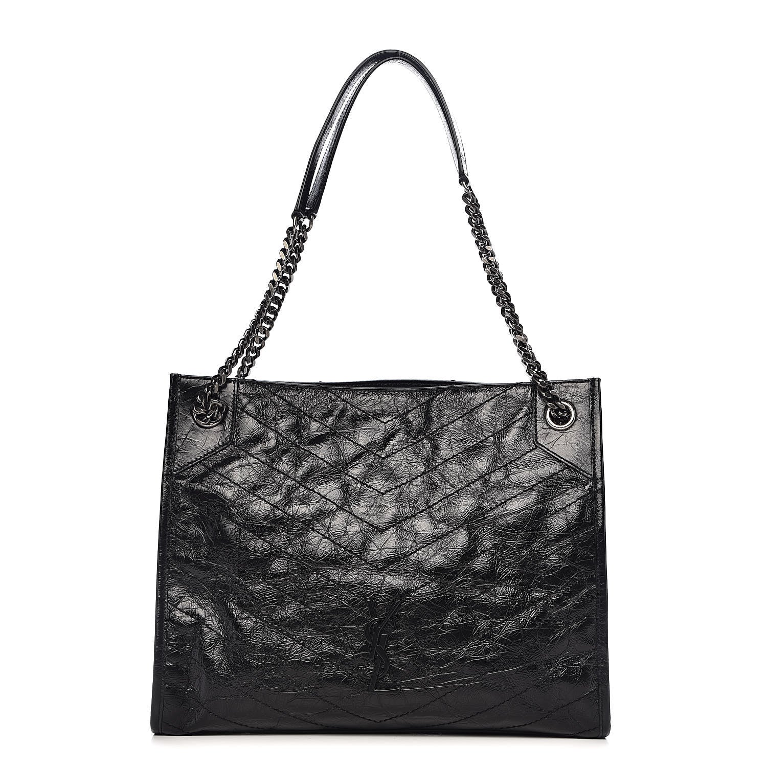 Saint Laurent Crinkled Calfskin Matelasse Monogram Medium Niki Shopper Tote Black 1 of 9