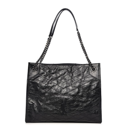 Saint Laurent Crinkled Calfskin Matelasse Monogram Medium Niki Shopper Tote Black 1 of 9