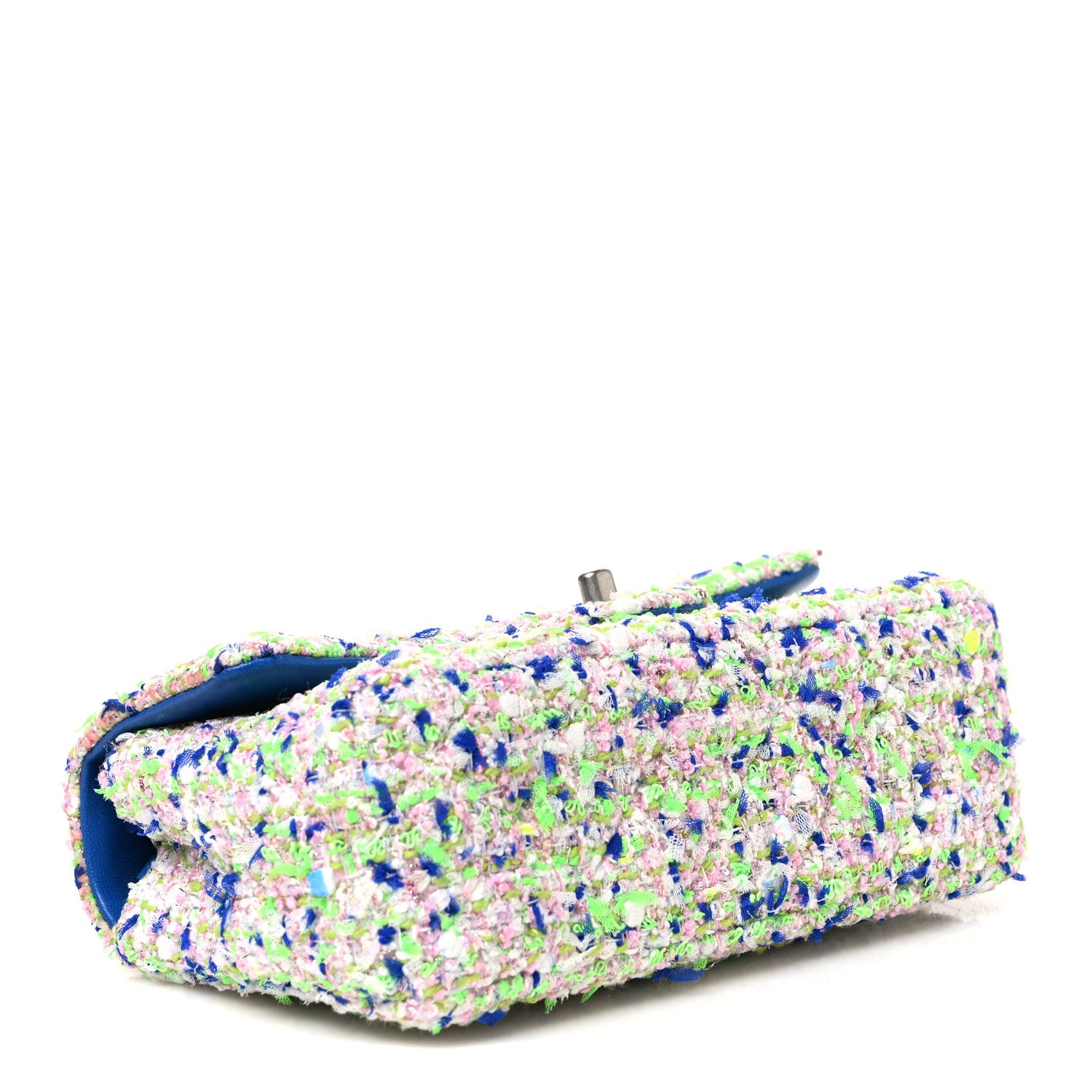 Chanel Tweed Quilted Mini Rectangular Flap White Blue Green 4 of 10