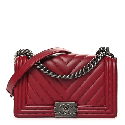Chanel Calfskin Chevron Quilted Medium Boy Flap Burgundy 1 of 13