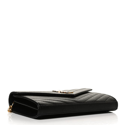 Saint Laurent Grain De Poudre Matelasse Chevron Monogram Chain Wallet Black 4 of 11