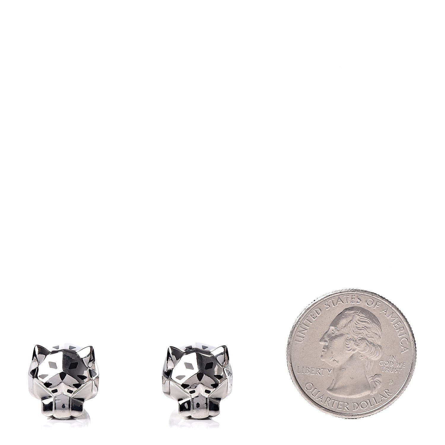 Cartier Sterling Silver Green Jade Lacquer Panther-Head Decor Cufflinks 2 of 8
