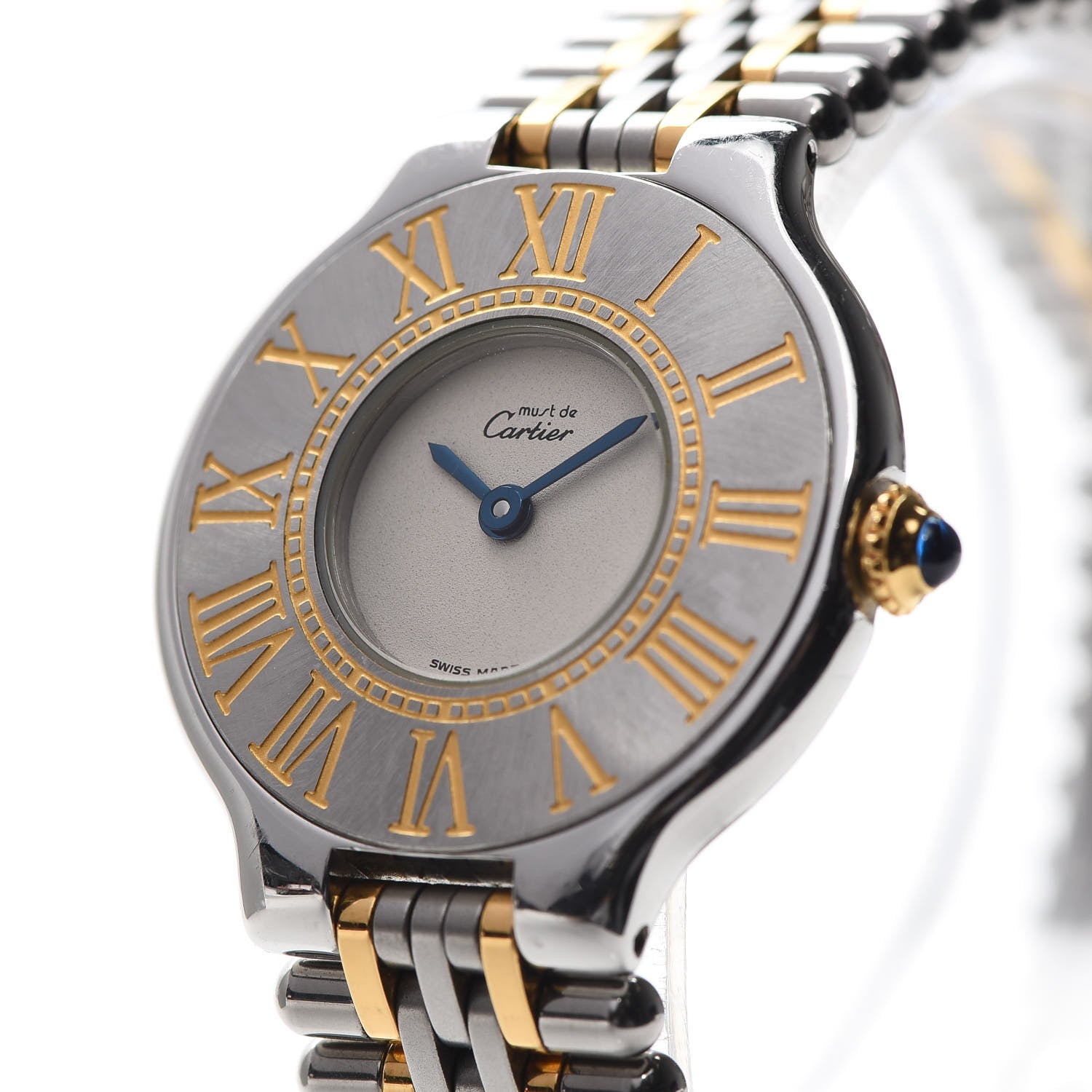 Cartier Stainless Steel 18K Yellow Gold 28mm Must De 21 Bullet Link Quartz Watch 7 of 9