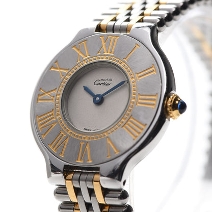 Cartier Stainless Steel 18K Yellow Gold 28mm Must De 21 Bullet Link Quartz Watch 7 of 9