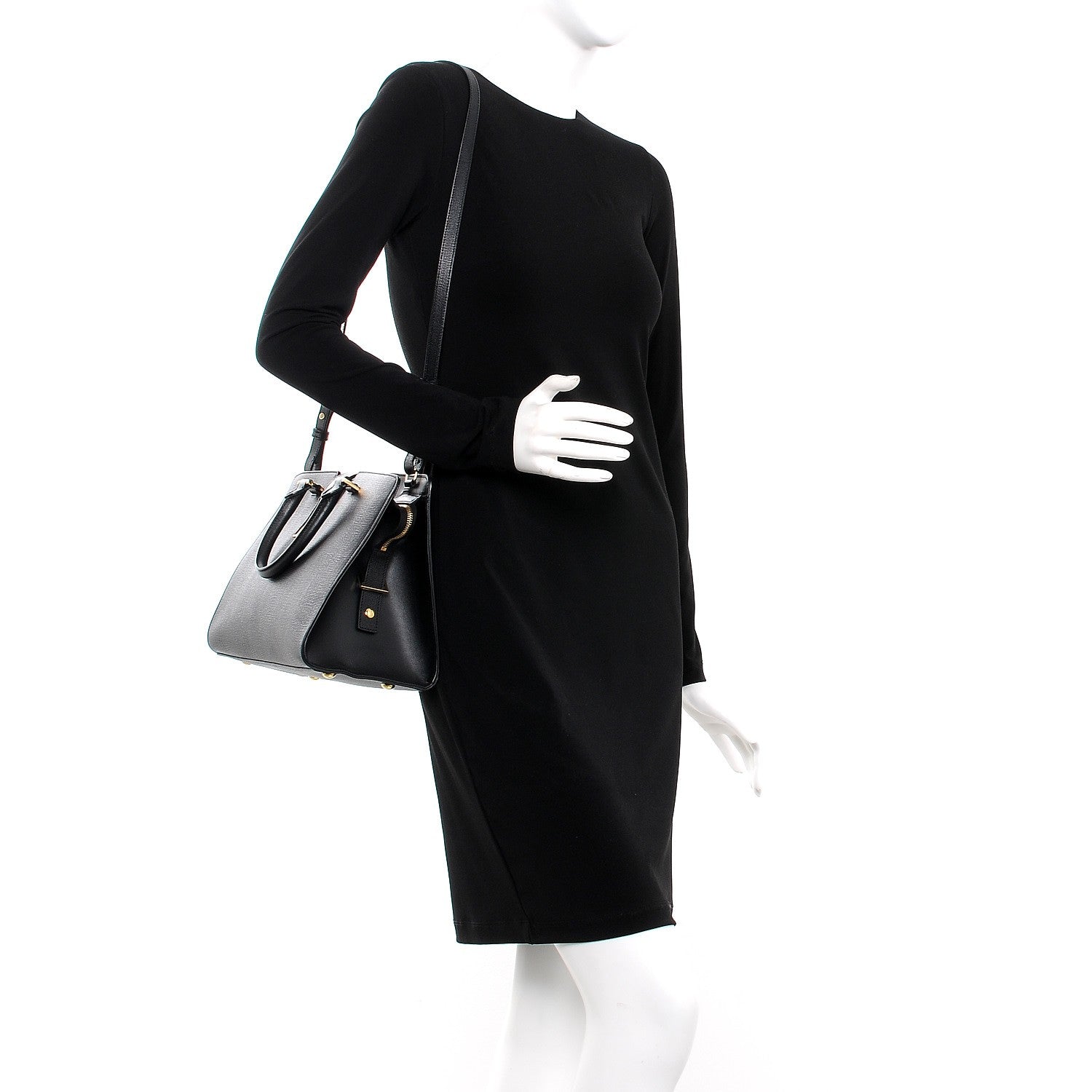 Saint Laurent Tweed Calfskin Embossed Classic Small Cabas Y Bag Black 2 of 14