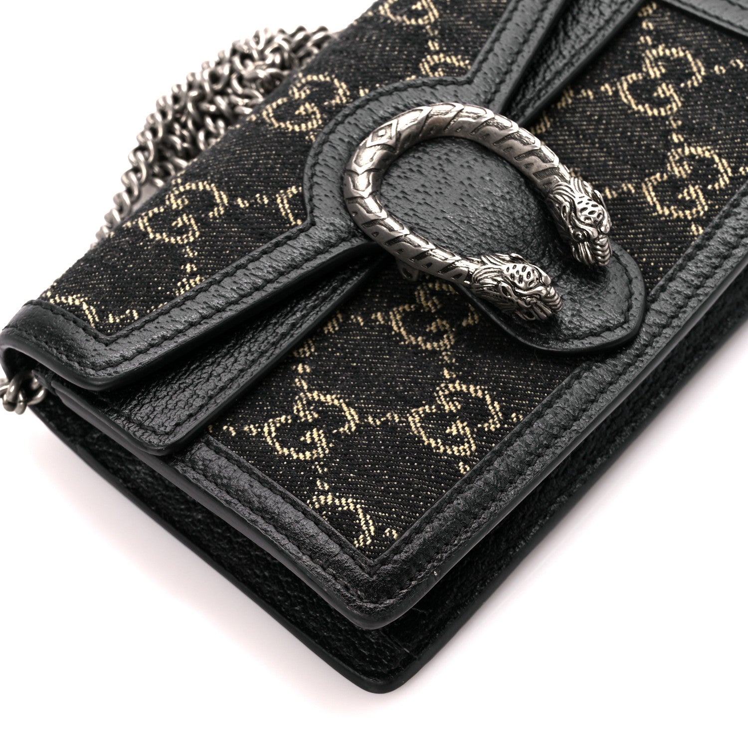 Gucci Jacquard Black Denim GG Monogram Super Mini Dionysus Shoulder Bag Black Ivory 8 of 9