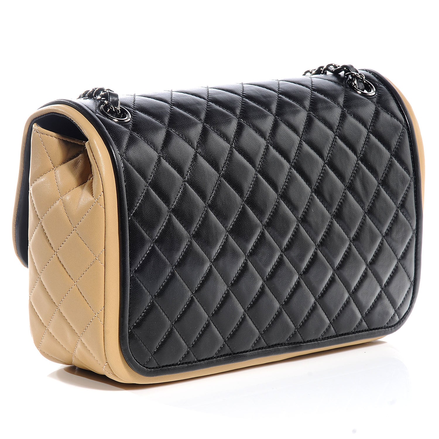 Chanel Lambskin Quilted Jumbo Classic Twist Flap Bag Black Beige 3 of 9