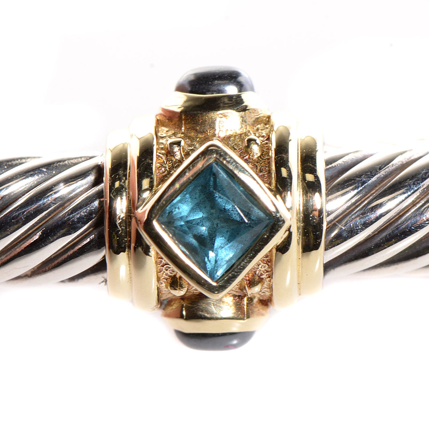 Sterling Silver 14k Gold Blue Topaz Hematite 5mm Renaissance Bracelet