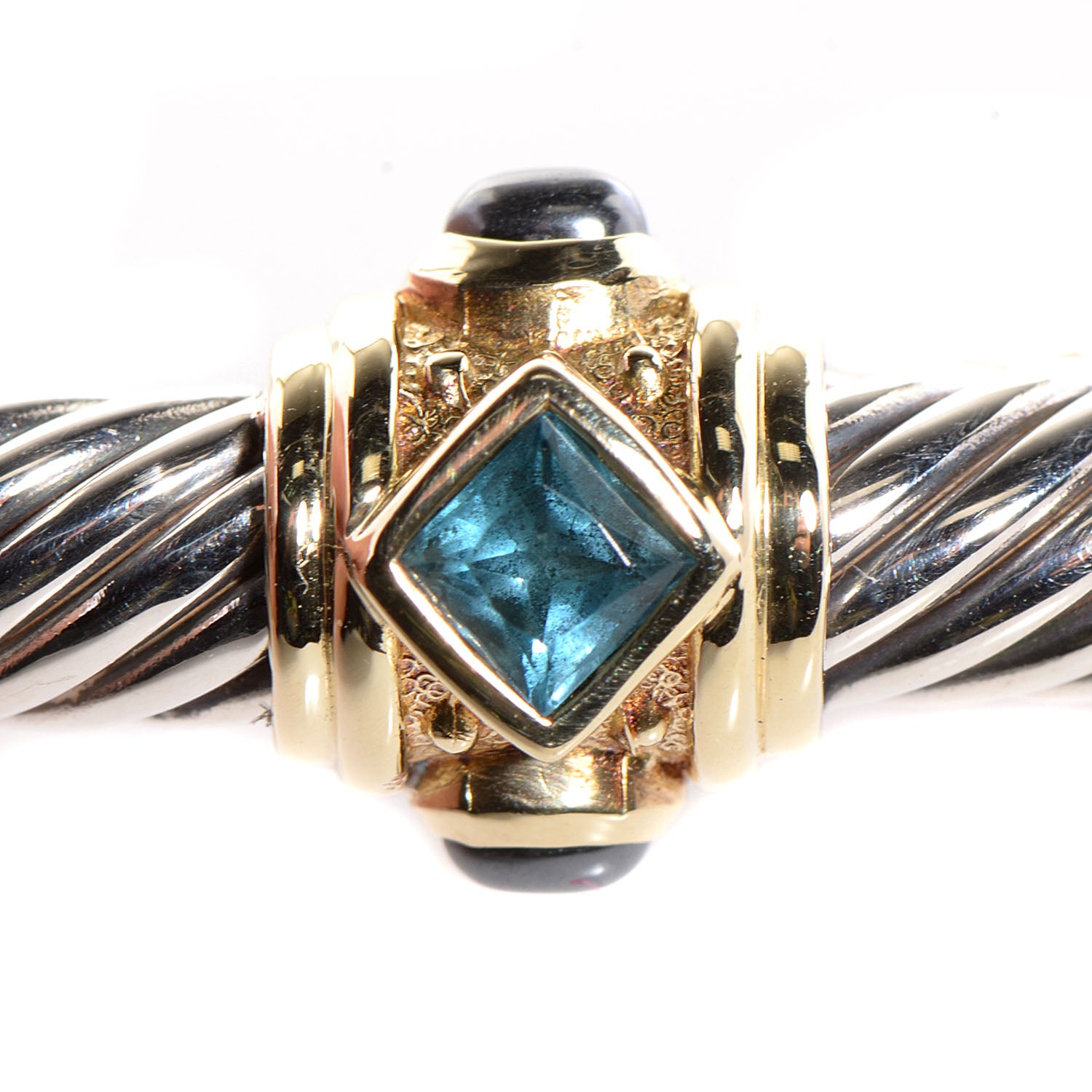David Yurman Sterling Silver 14k Gold Blue Topaz Hematite 5mm Renaissance Bracelet 6 of 7