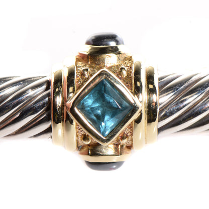 David Yurman Sterling Silver 14k Gold Blue Topaz Hematite 5mm Renaissance Bracelet 6 of 7