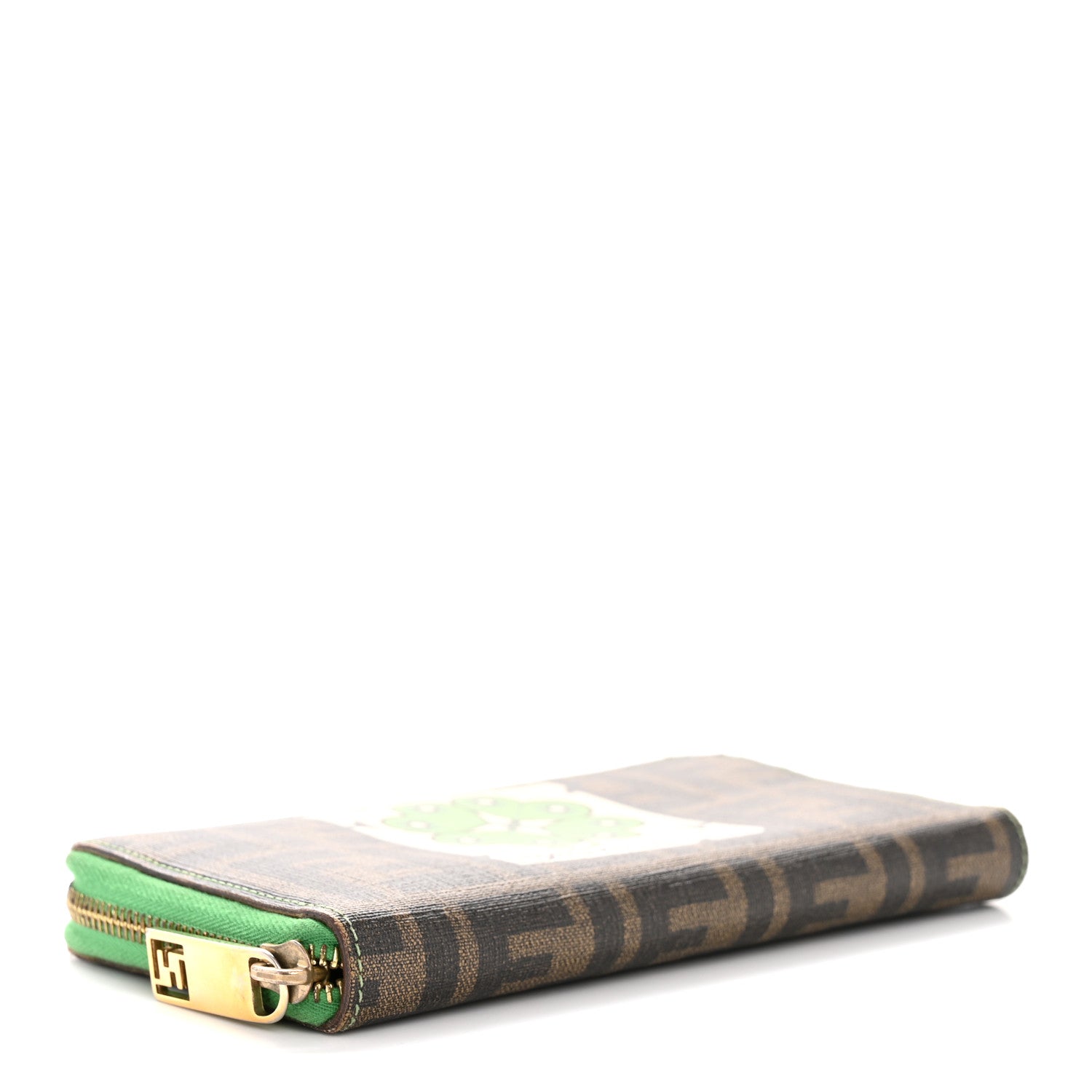 Fendi Zucca Spalmati Vitello Elite Clover Print Zip Around Wallet Tobacco Green 4 of 12