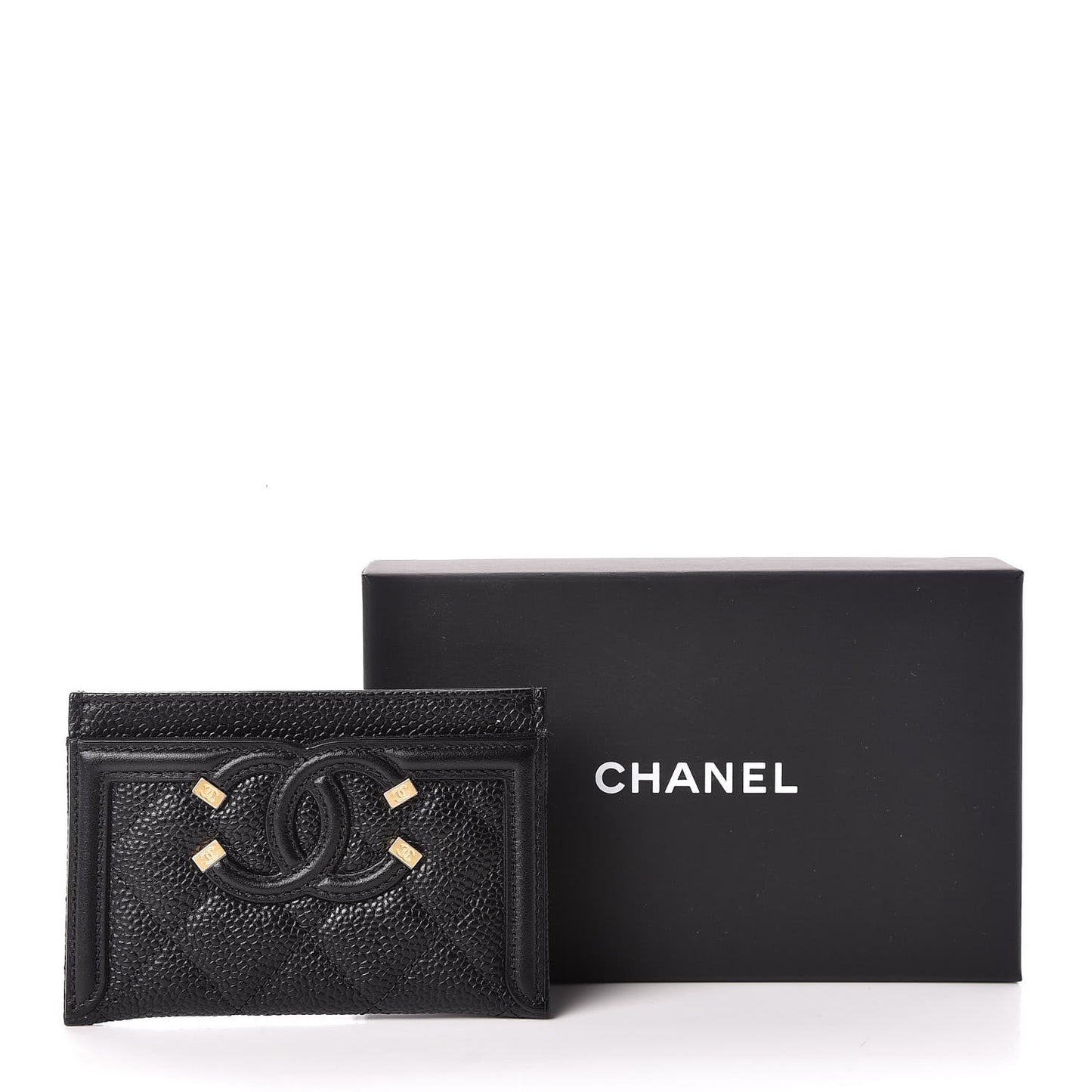 Caviar Quilted Filigree Card Holder Black