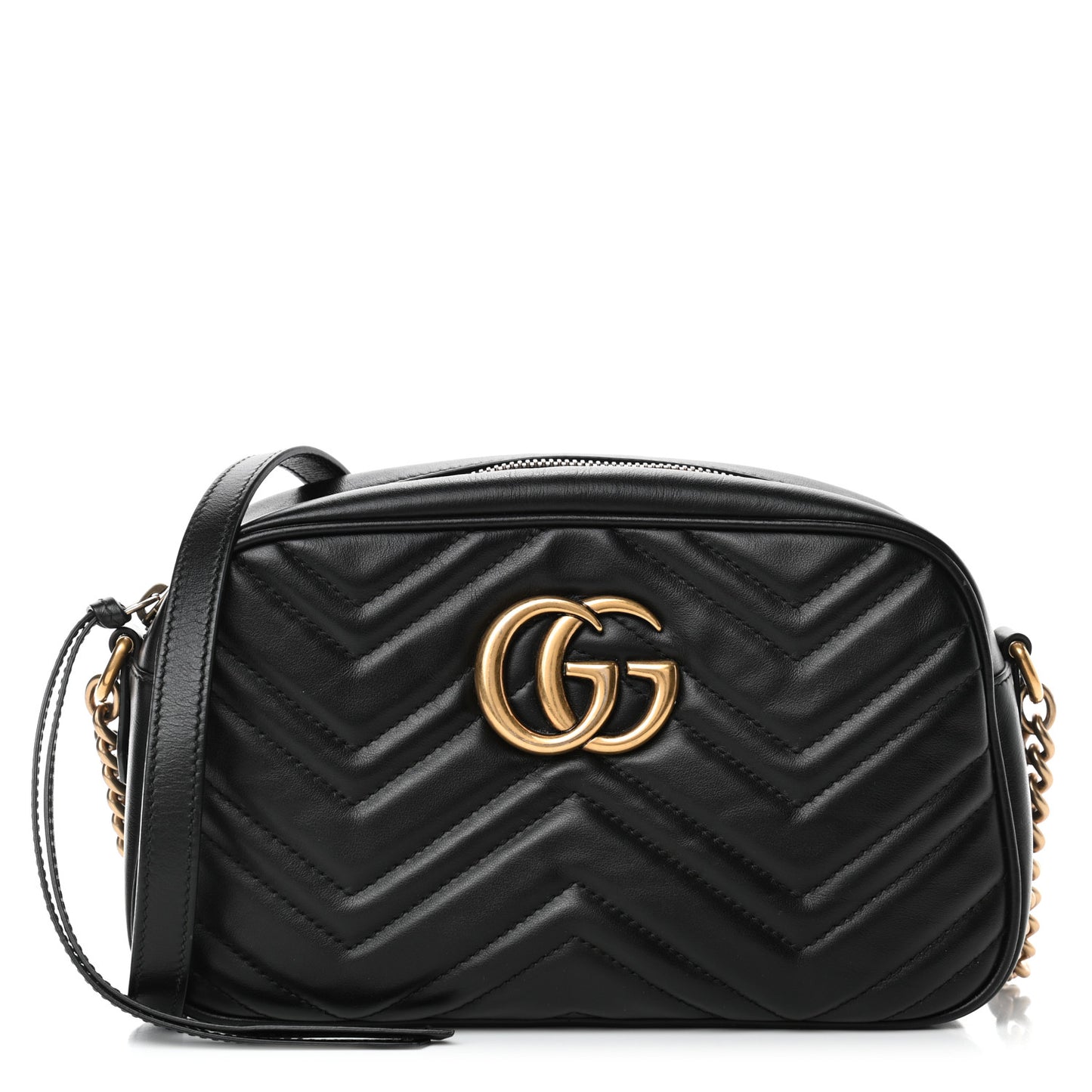 Calfskin Matelasse Small GG Marmont Chain Shoulder Bag Black