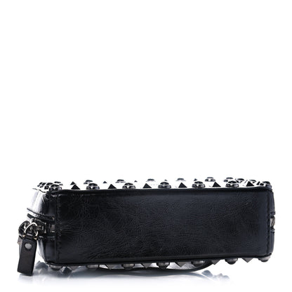 Valentino Garavani Craquele Calfskin Guitar Strap Rockstud Rolling Camera Bag Black 4 of 13