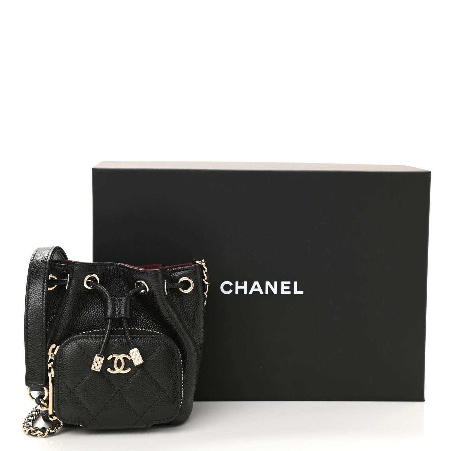 Caviar Quilted Mini CC Pocket Bucket Bag Black