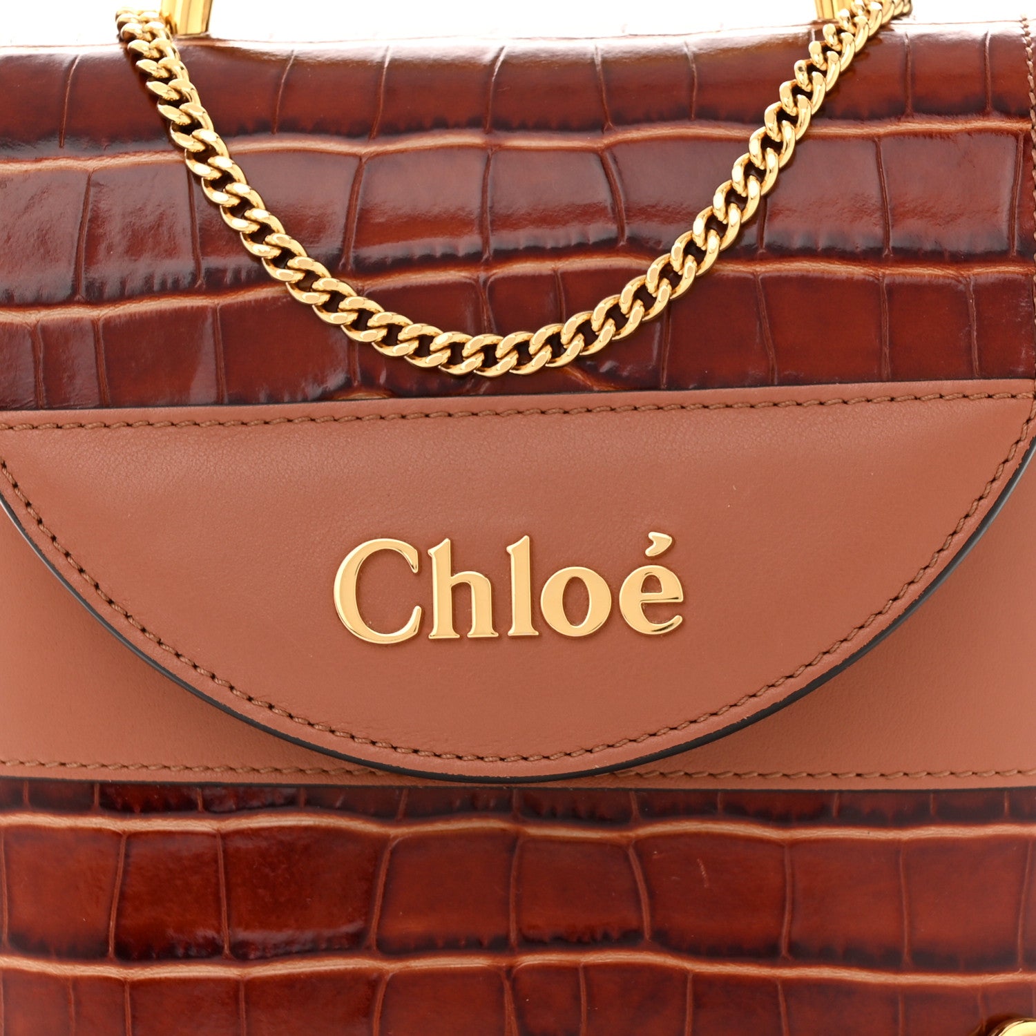 Chloe Calfskin Crocodile Embossed Small Aby Lock Chestnut Brown 8 of 10