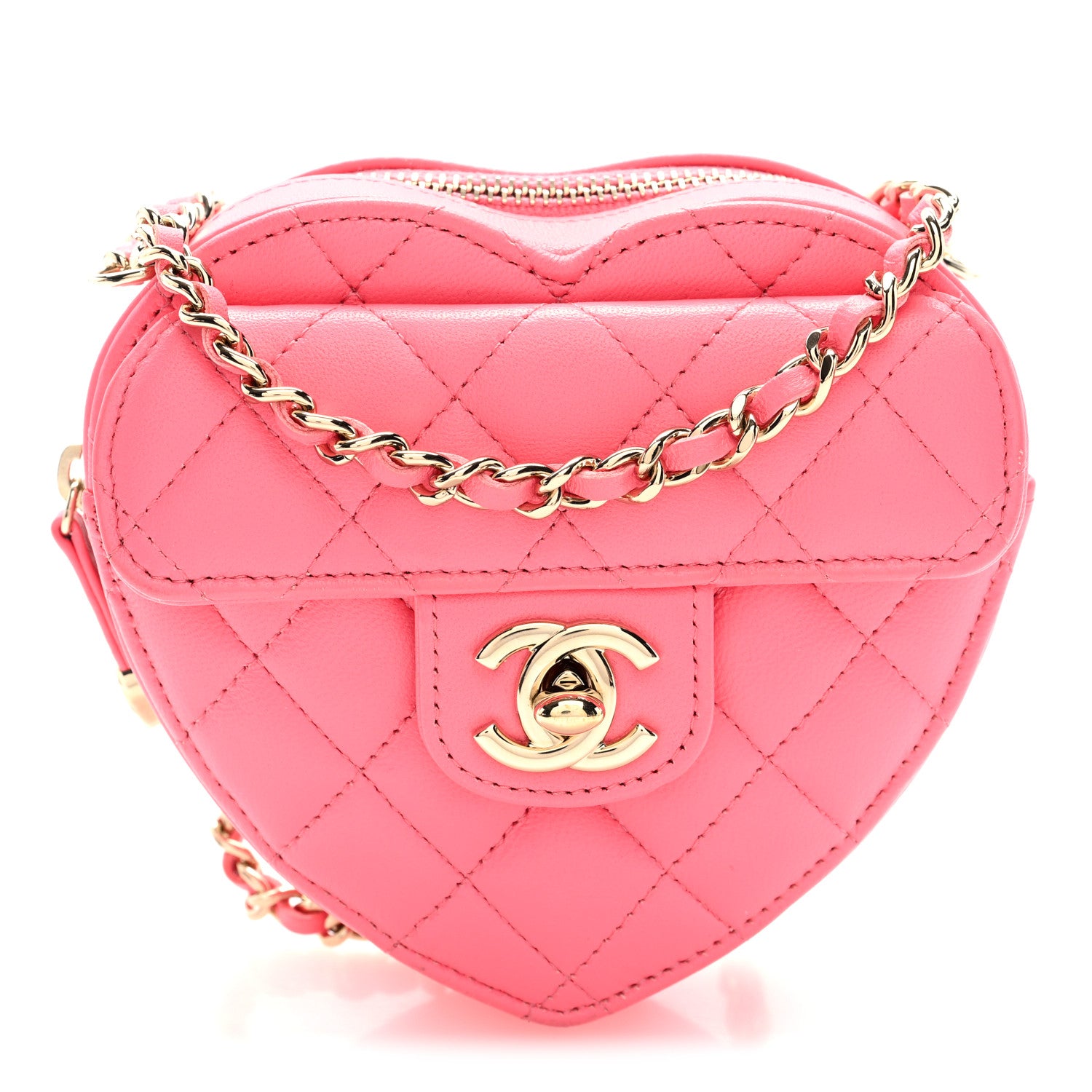 Chanel Lambskin Quilted CC In Love Heart Clutch With Chain Pink 1 of 10