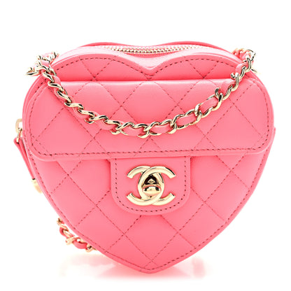 Chanel Lambskin Quilted CC In Love Heart Clutch With Chain Pink 1 of 10