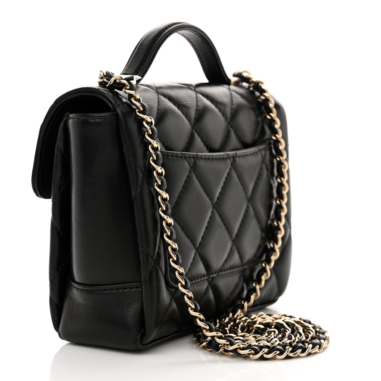 Lambskin Quilted Mini Top Handle Square Flap Black