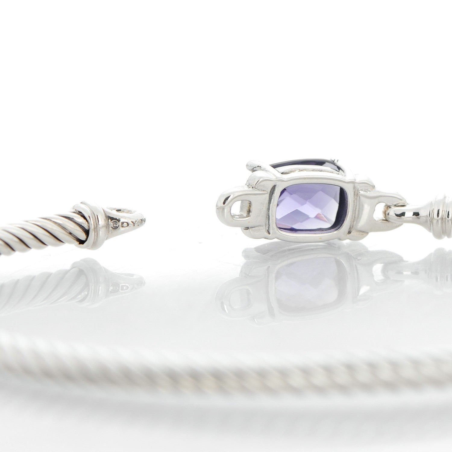 David Yurman Sterling Silver Diamond Amethyst 3mm Petite Wheaton Bracelet 3 of 6