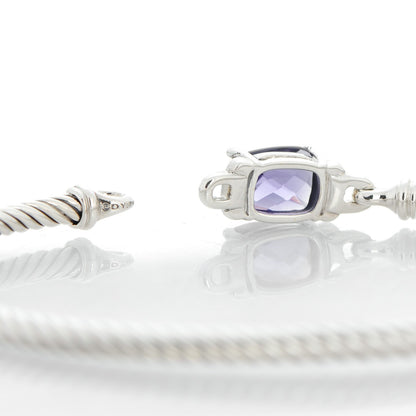 David Yurman Sterling Silver Diamond Amethyst 3mm Petite Wheaton Bracelet 3 of 6