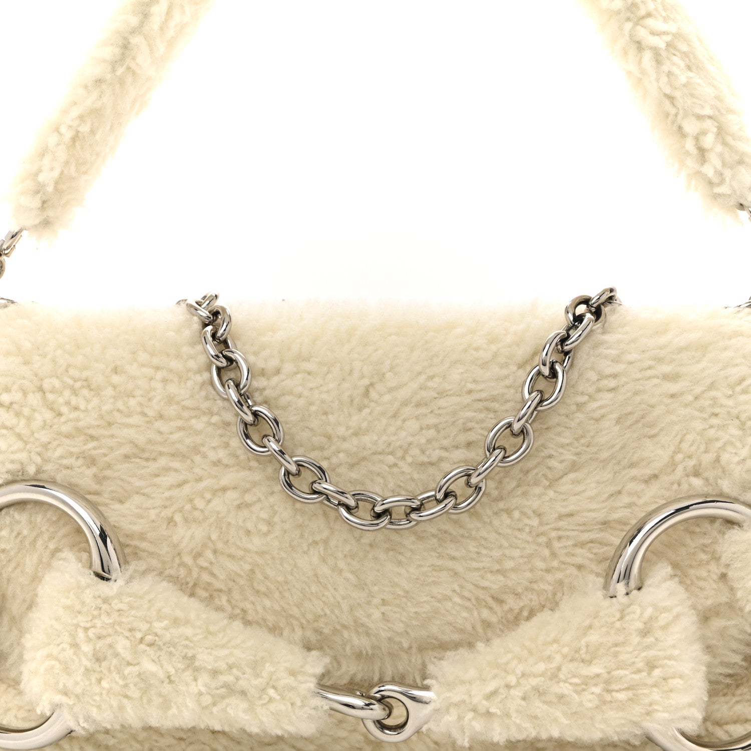 Gucci Merino Wool Medium Maxi Horsebit Chain Shoulder Bag Off White 8 of 12