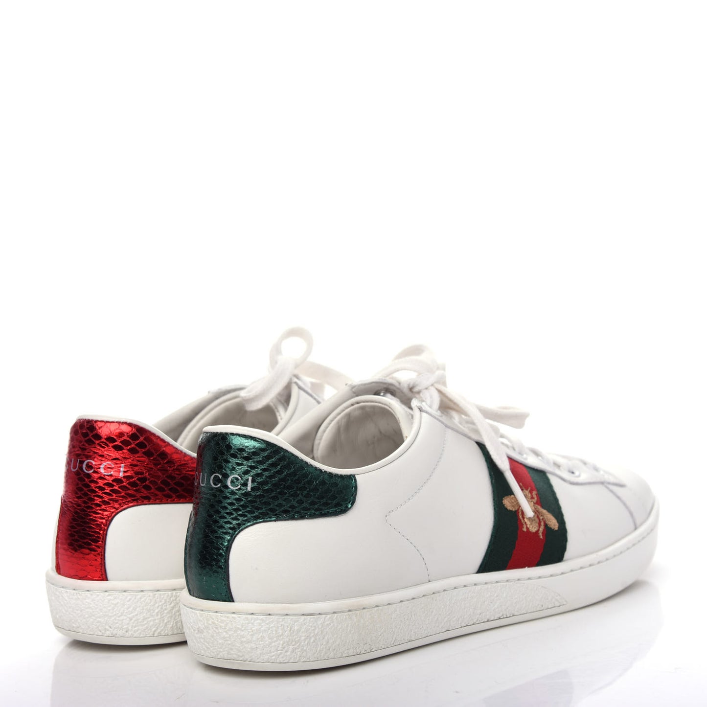 Calfskin Ayers Bee Embroidered Womens Ace Sneakers 37.5 White Green