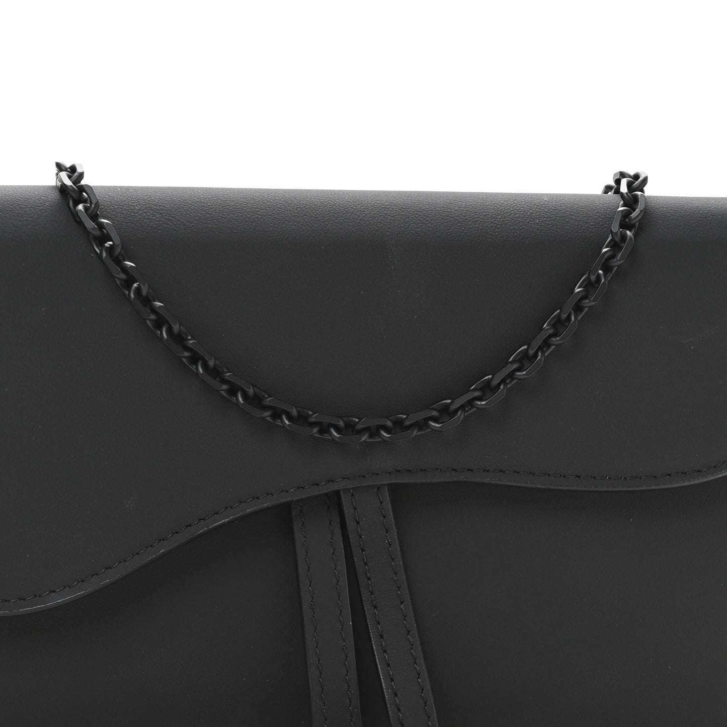 Ultra Matte Calfskin Saddle Chain Wallet Pouch Black