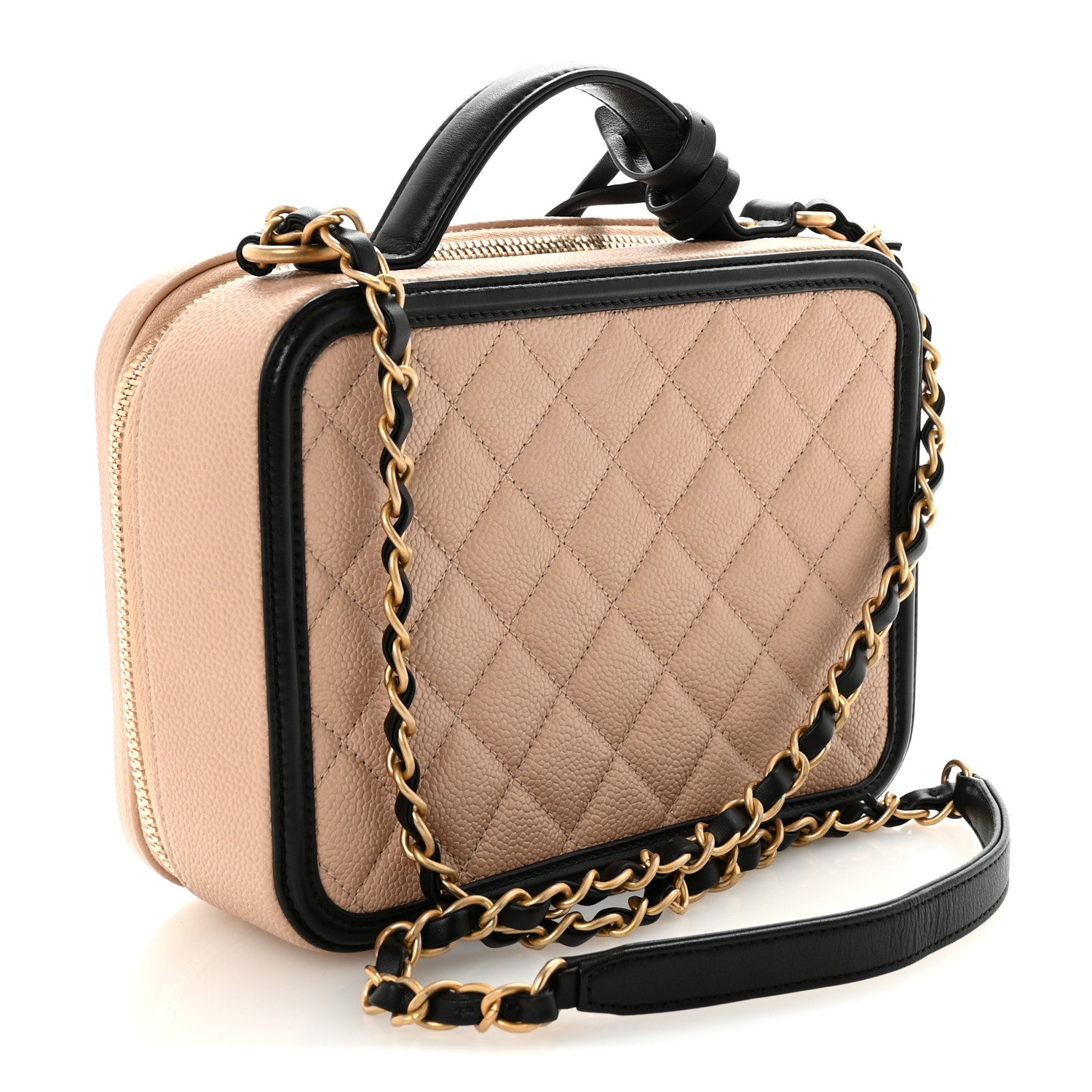 Chanel Caviar Quilted Medium CC Filigree Vanity Case Beige Black 3 of 10