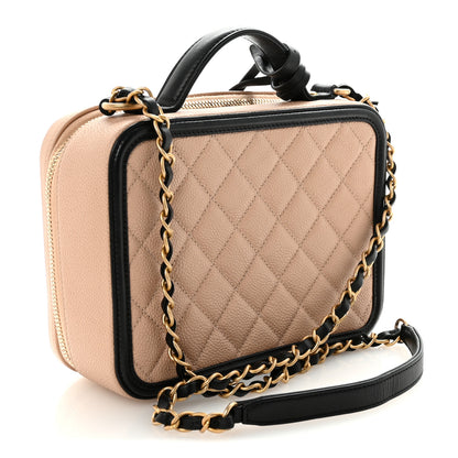 Chanel Caviar Quilted Medium CC Filigree Vanity Case Beige Black 3 of 10