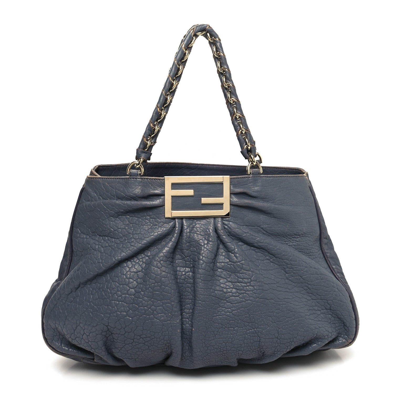 Fendi Crinkled Lambskin Mia Tote Blue 1 of 12