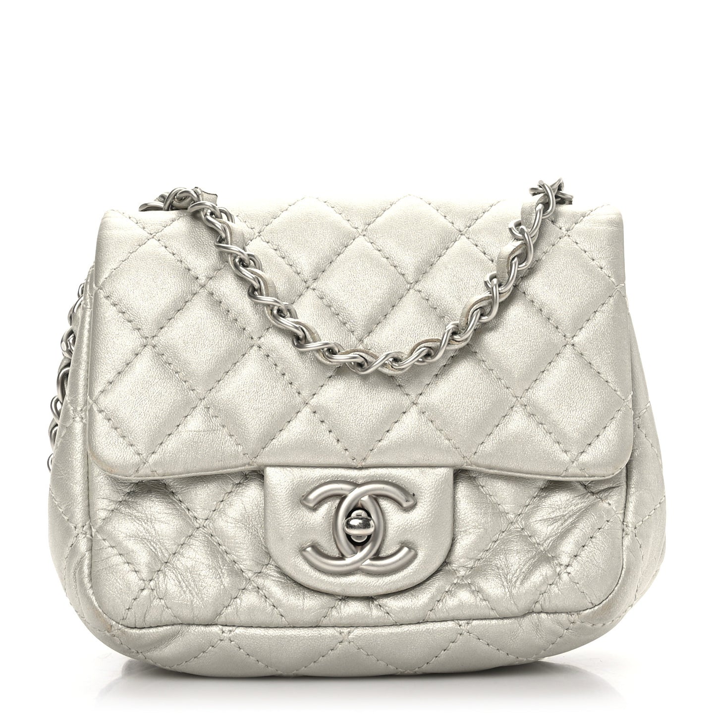 Metallic Lambskin Quilted Mini Square Flap Gold