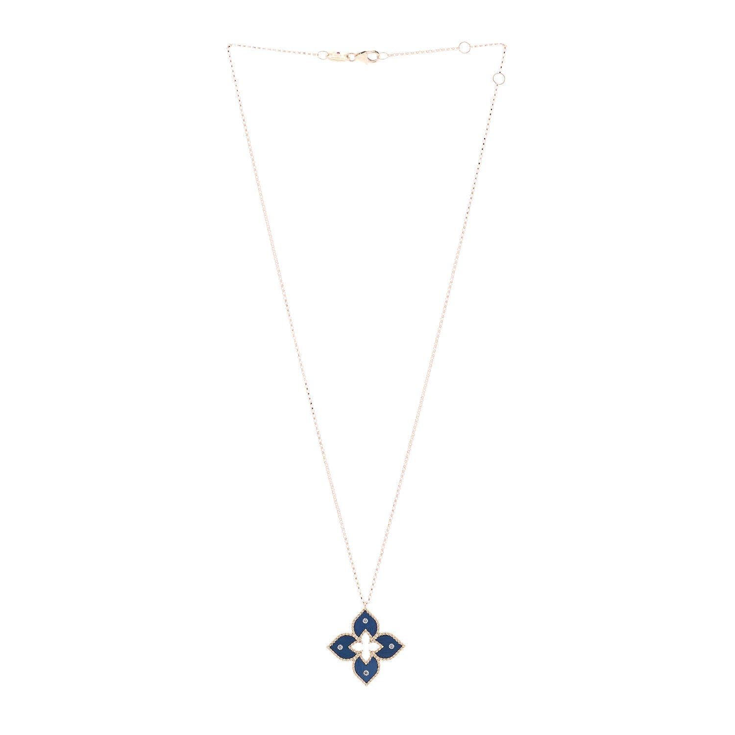 Roberto Coin 18K Rose Gold Diamond Blue Titanium Small Venetian Princess Flower Pendant Necklace 3 of 6