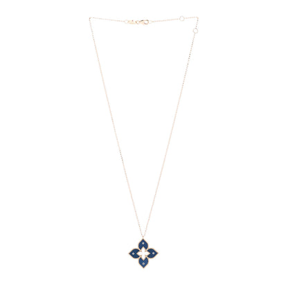 Roberto Coin 18K Rose Gold Diamond Blue Titanium Small Venetian Princess Flower Pendant Necklace 3 of 6