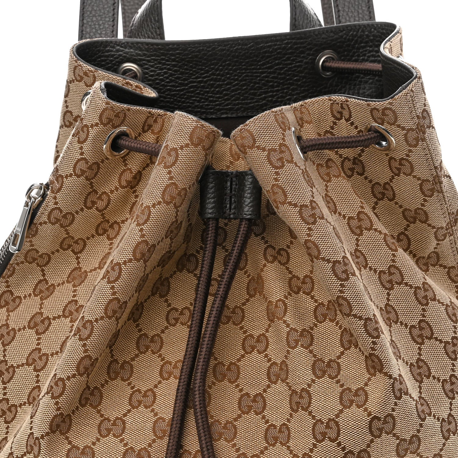 Gucci Monogram Dollar Calfskin O Drawstring Backpack Beige Ebony Testa di Moro Dark Chocolate 8 of 10
