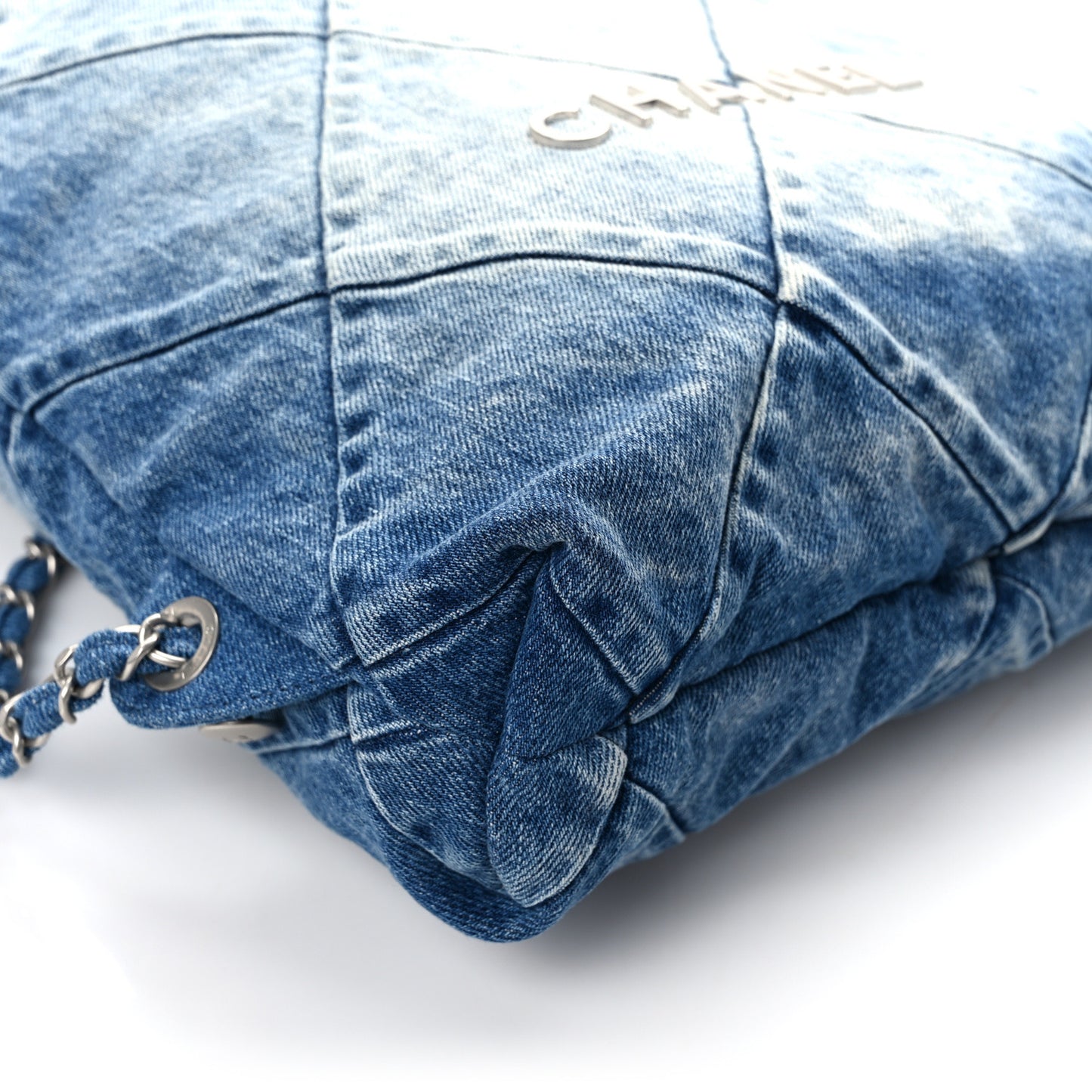 Denim Quilted Chanel 22 Backpack Blue