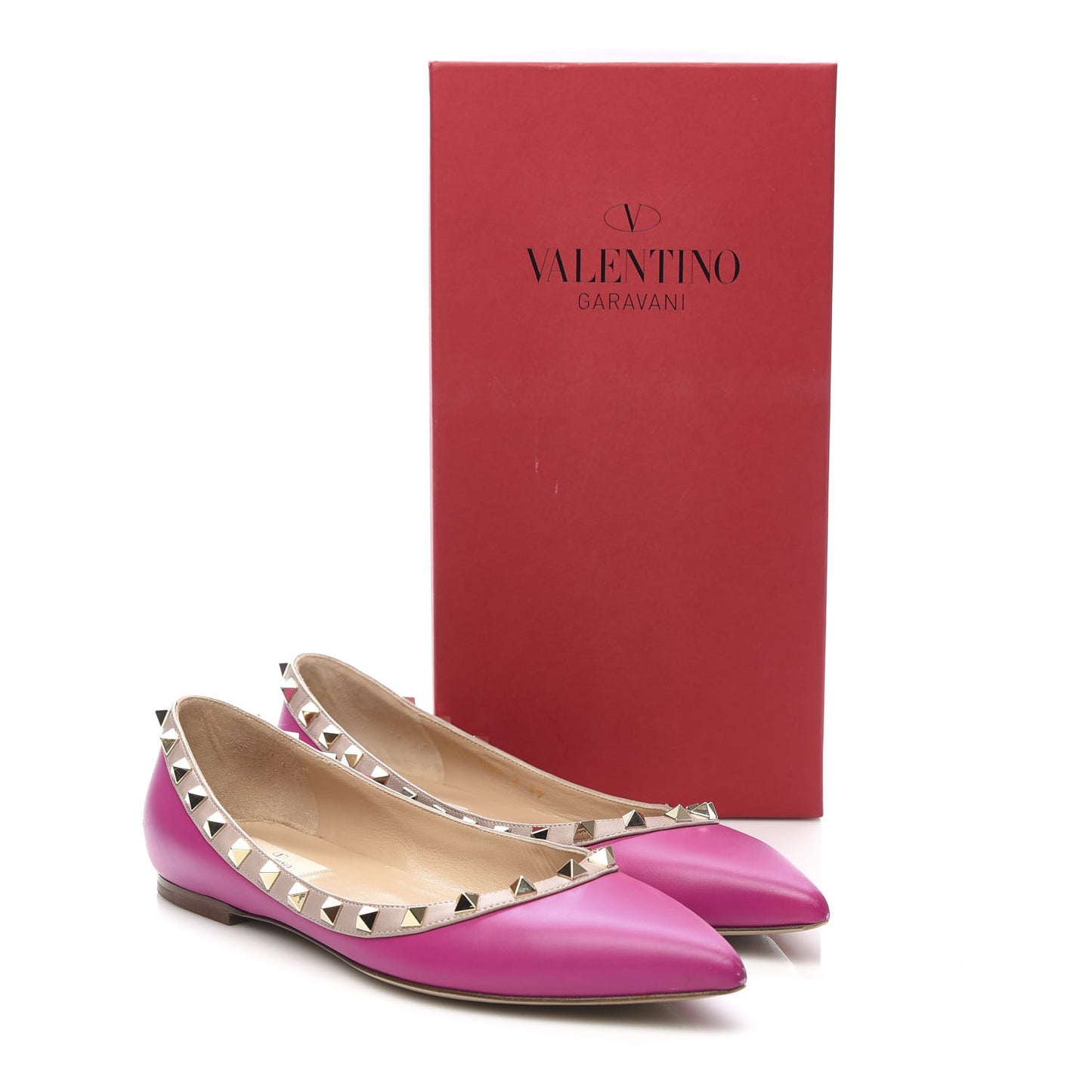 Calfskin Nappa Rockstud Ballerina Flats 39 Fuxia Poudre