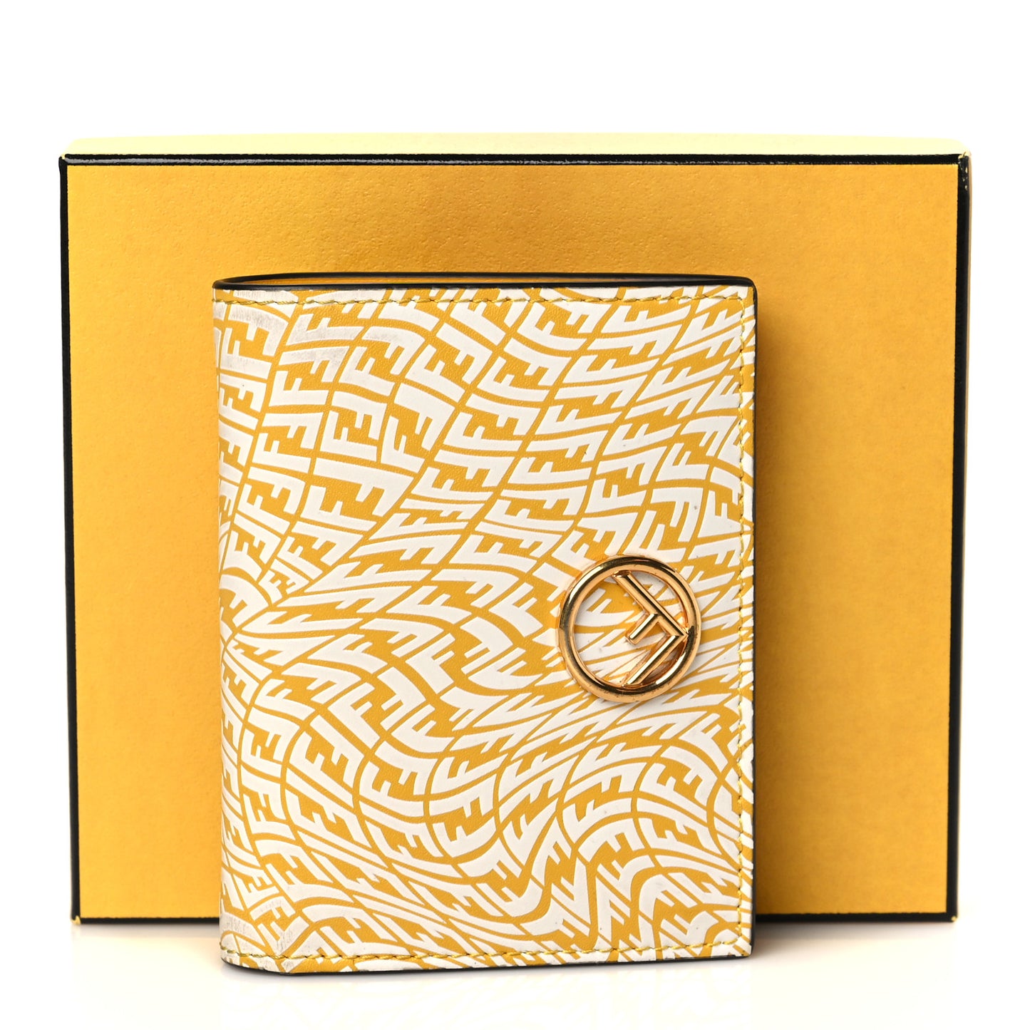 X SARAH COLEMAN Vitello Liberty Ceylon F is Fendi Micro FF Vertigo Embossed Compact Bi-Fold Wallet Mimosa White