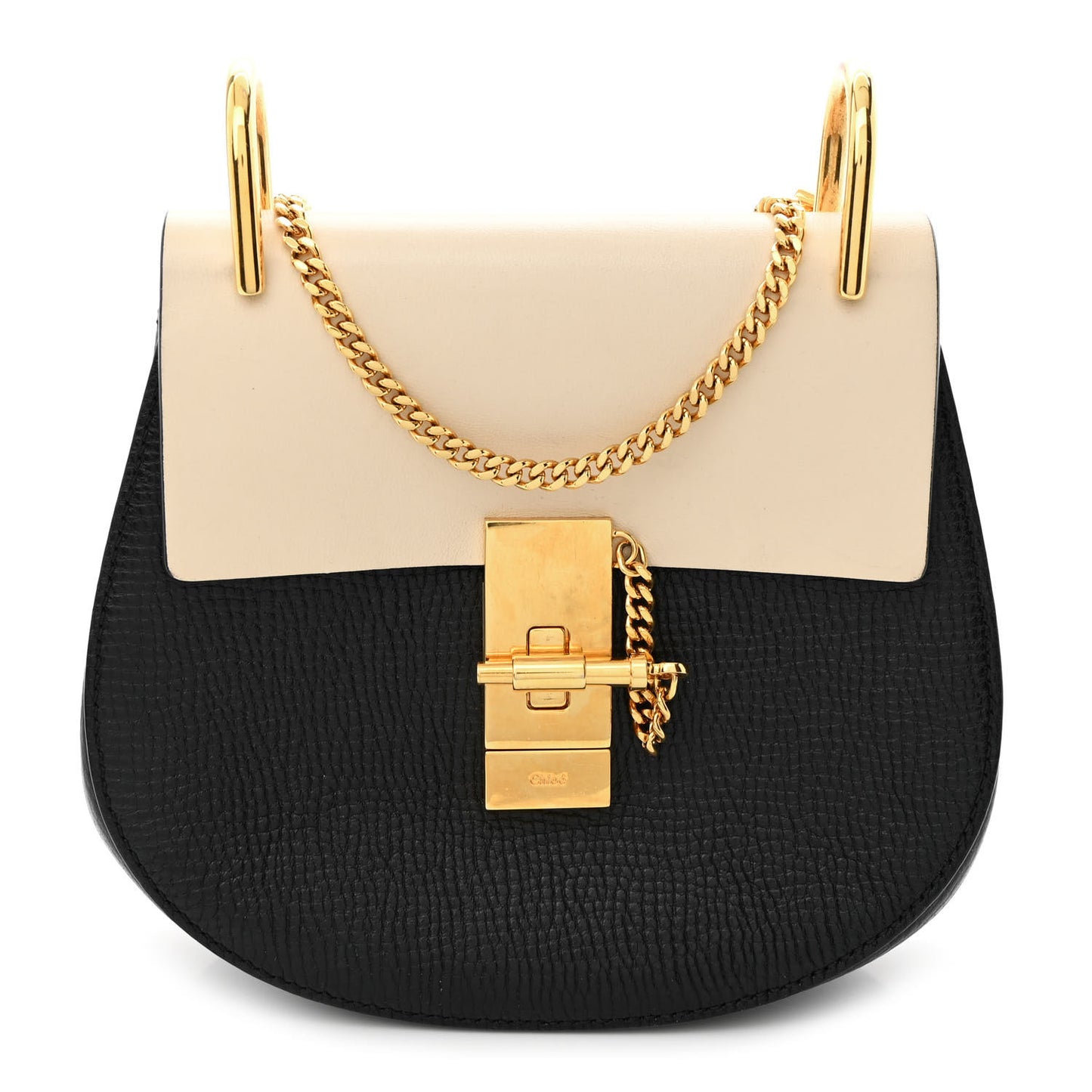 Grained Calfskin Lambskin Mini Bi-Color Drew Shoulder Bag Black Powder Beige