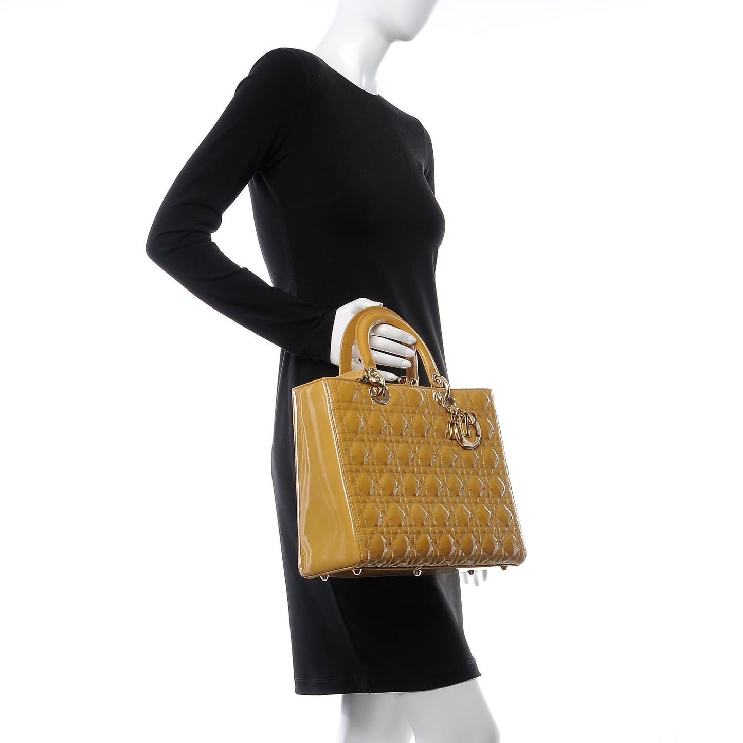 Patent Cannage Large Lady Dior Dark Beige