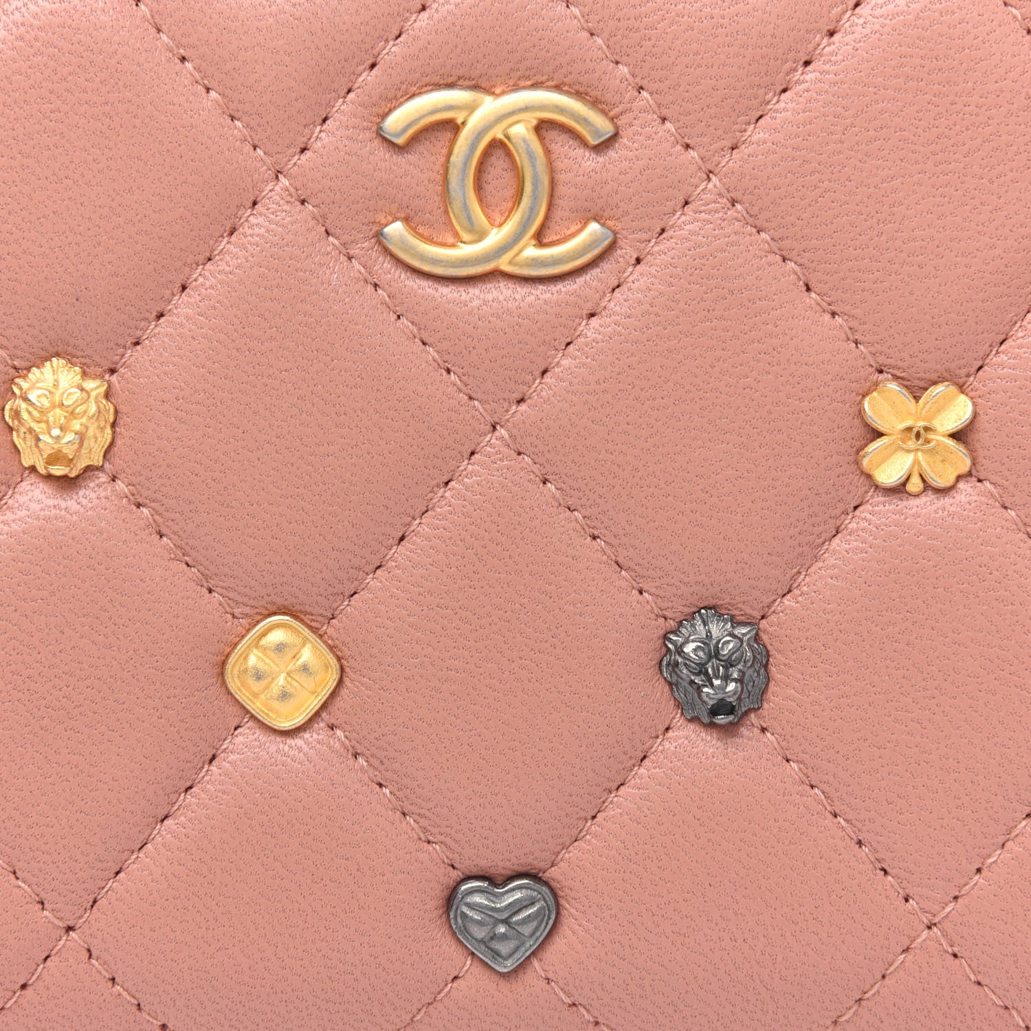 Chanel Lambskin Quilted Small Lucky Charms Zip Around Wallet Dark Beige 5 of 5
