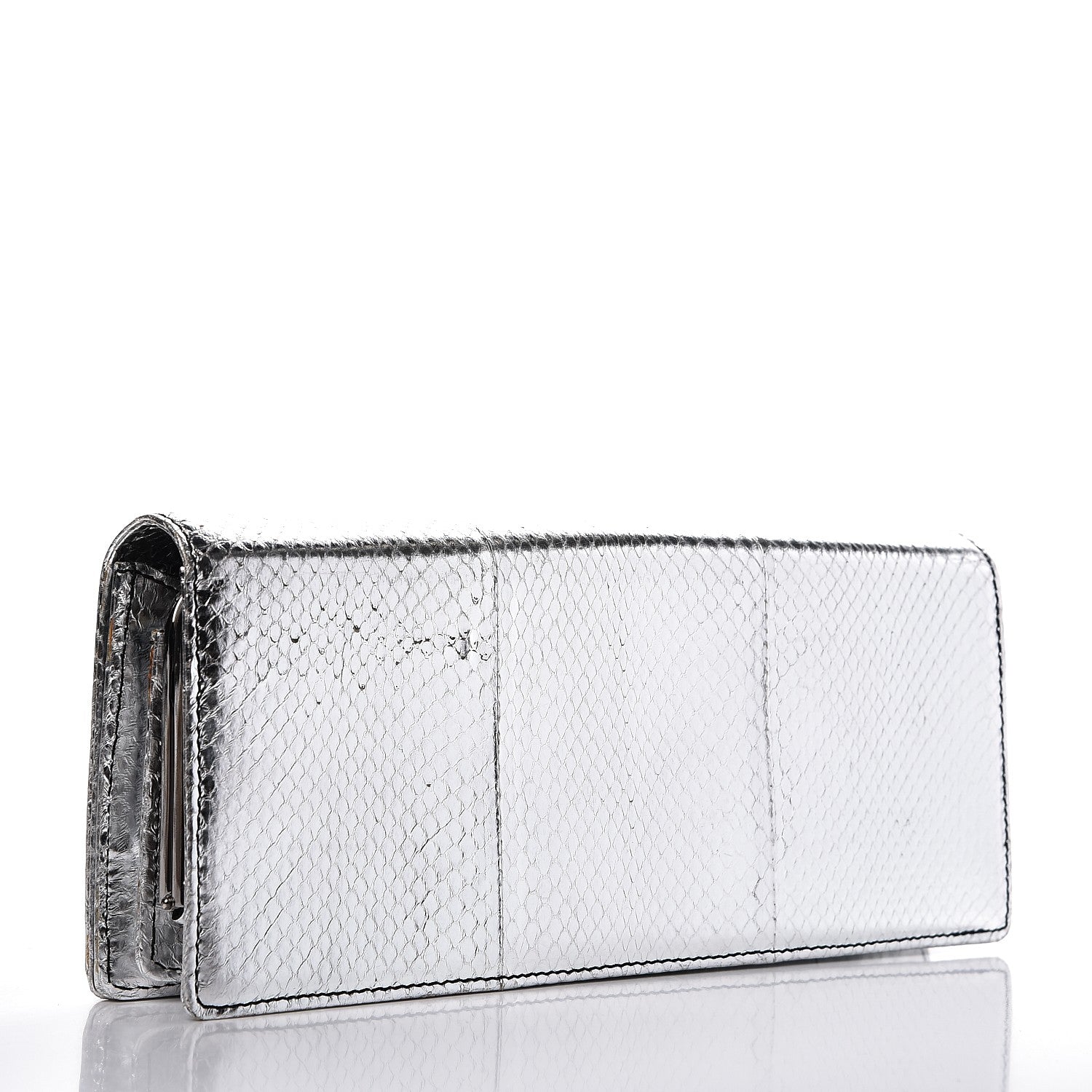 Valentino Garavani Metallic Python Crystal Clutch Silver 4 of 7