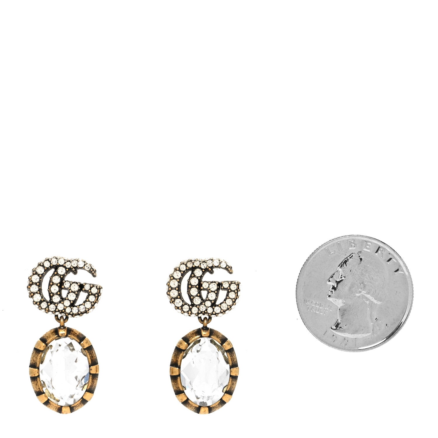 Gucci Metal Crystal Double G Drop Earrings Aged Gold 2 of 4
