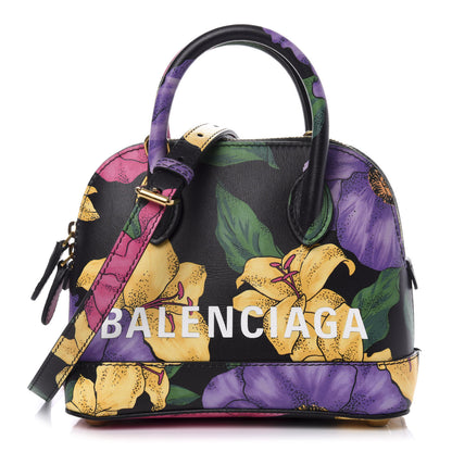 Balenciaga Smooth Calfskin Lush Floral Print XXS Ville Top Handle Bag Black Multicolor 1 of 9