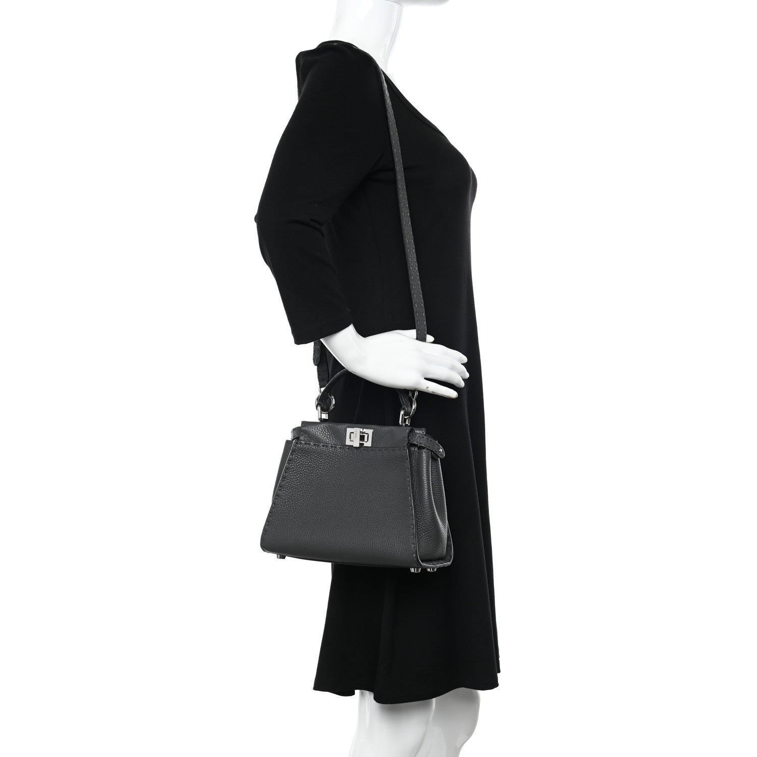Fendi Cuoio Romano Selleria Bi-Color Mini Peekaboo Iconic Satchel Asfalto Latte 2 of 11